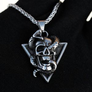 Skull Head Skeleton Necklace Solid Stainless Steel Snake Covered Skull Pendant